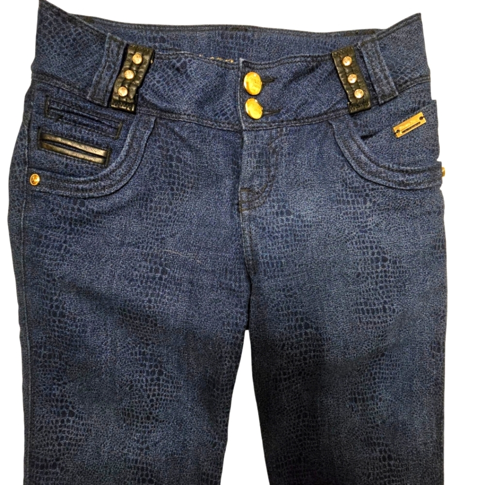 ViNTAGE ★ KENZO JEANS Gold ★ Denim Snakeprint Jegging With Gold Accents & Gems